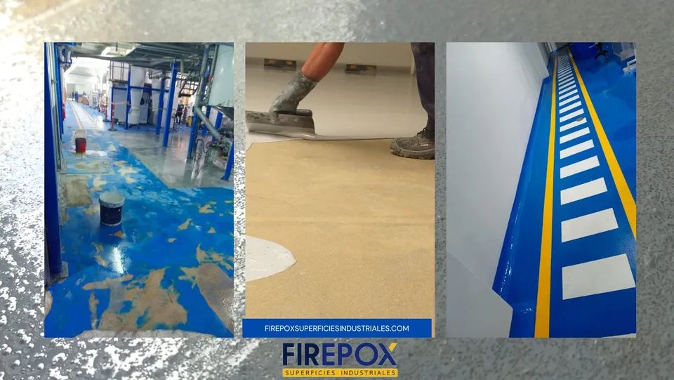 Comparación de un piso industrial antes y después de la aplicación de Firepox